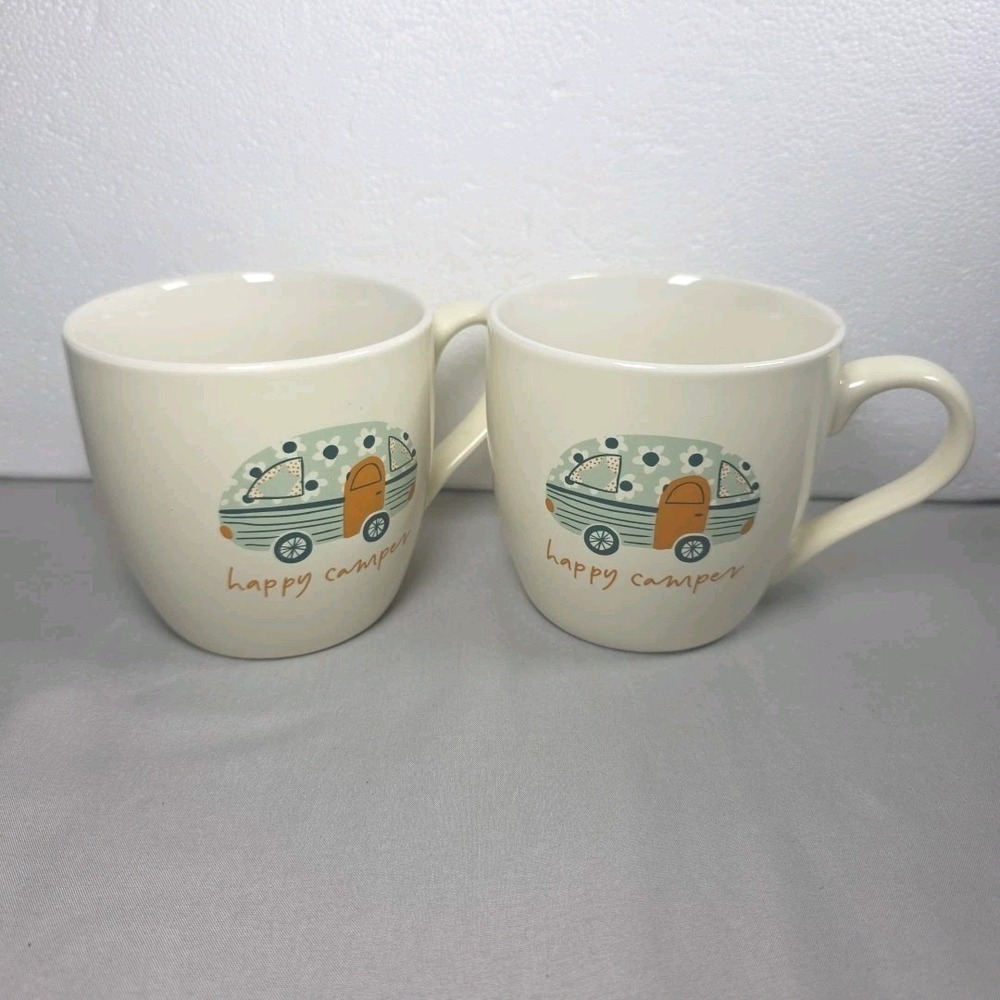 Happy Camper RV Ceramic All Seasons Coffee Mug Cup Set Of 2